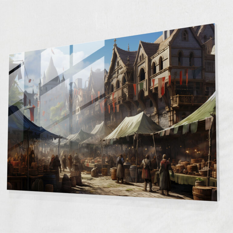 Medieval Glass Print - Bustling Marketplace - Medieval, Bustling Marketplace, Glass Print, Glass Art