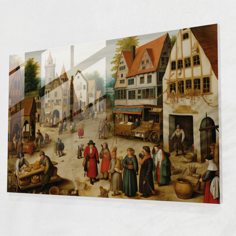 Medieval Glass Print - Bustling Market - Medieval, Modern Art, Glass Wall Art, Daily Activities