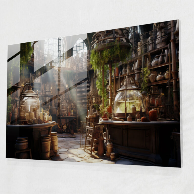 Medieval Glass Print - Alchemist's Laboratory - Medieval, Home Decoration, Mysticism, Wonder
