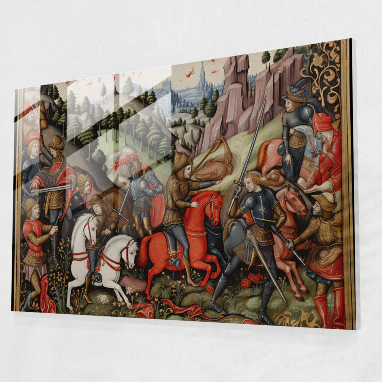 Medieval Glass Wall Art - Medieval, Wall Decoration, Illuminated Manuscript, Knights