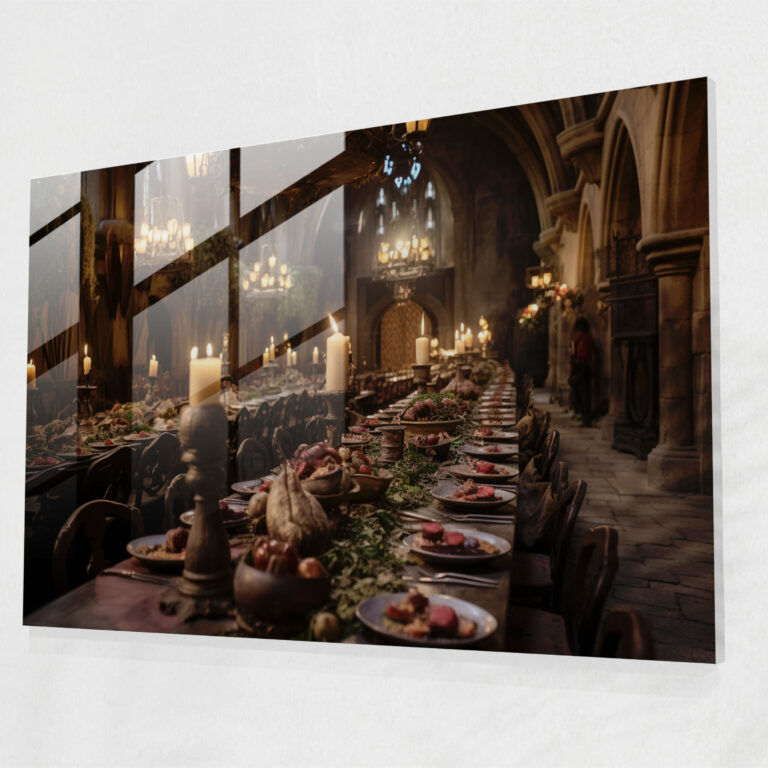 Medieval Feast Glass Print - Medieval, Long Table, Glass Print, Chandeliers