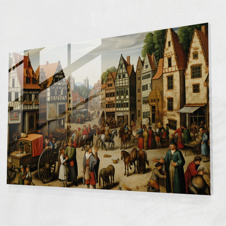 Medieval Village Glass Print - Medieval, Glass Wall Art, Peasants, Medieval