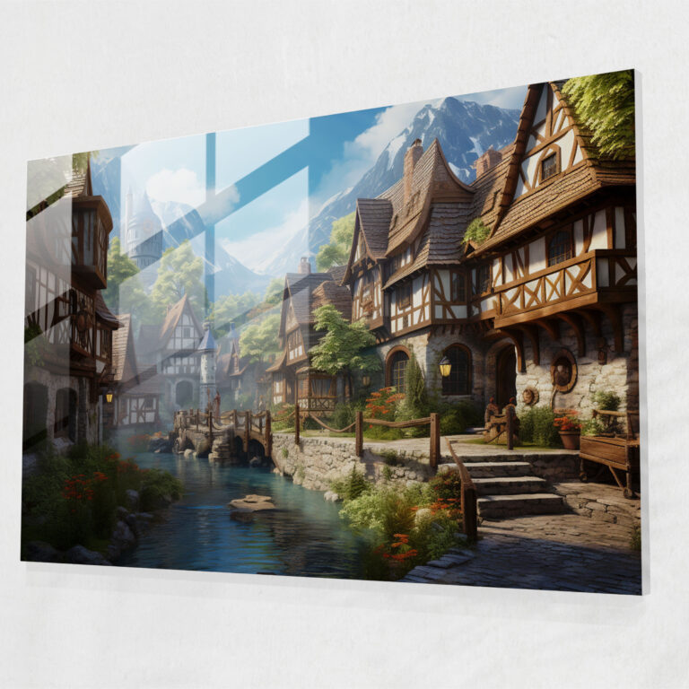 Medieval Village Glass Print - Medieval, Wall Decoration, Medieval Village, Timber-Framed Houses