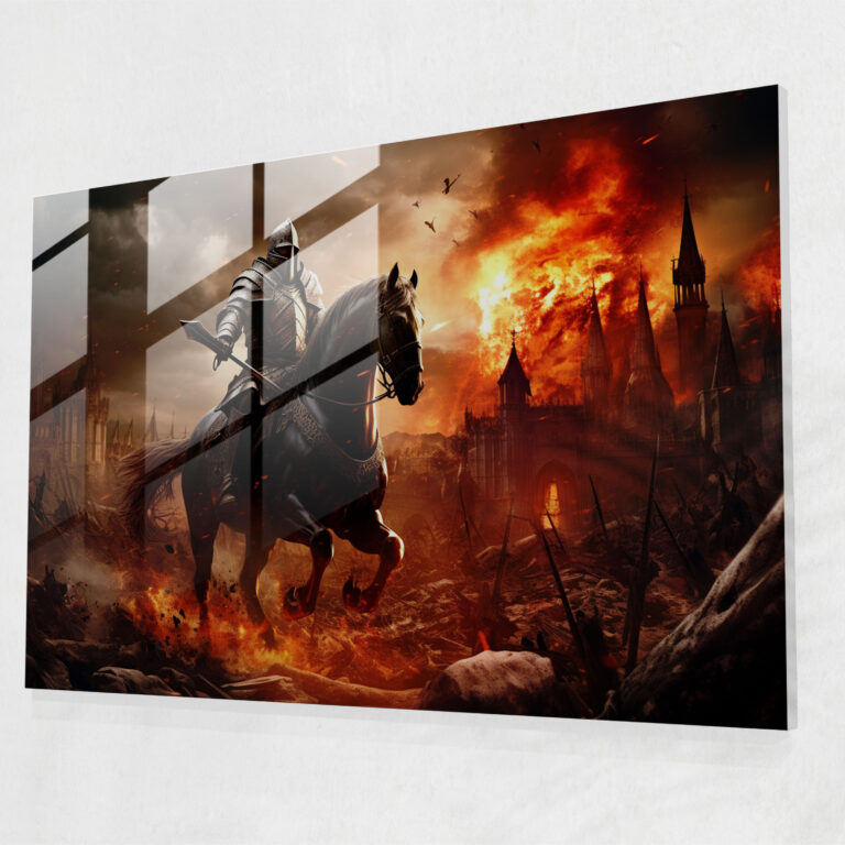 Medieval Knight Battleground Glass Print - Medieval, Fire, Medieval, Wall Decoration