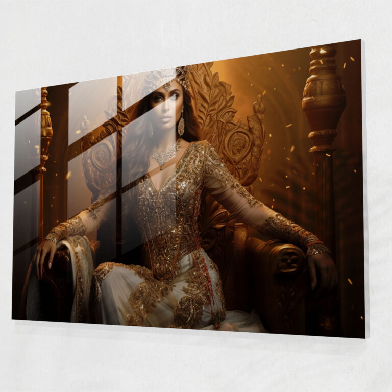 Medieval Queen Glass Print - Medieval, Throne, Jewels, Medieval