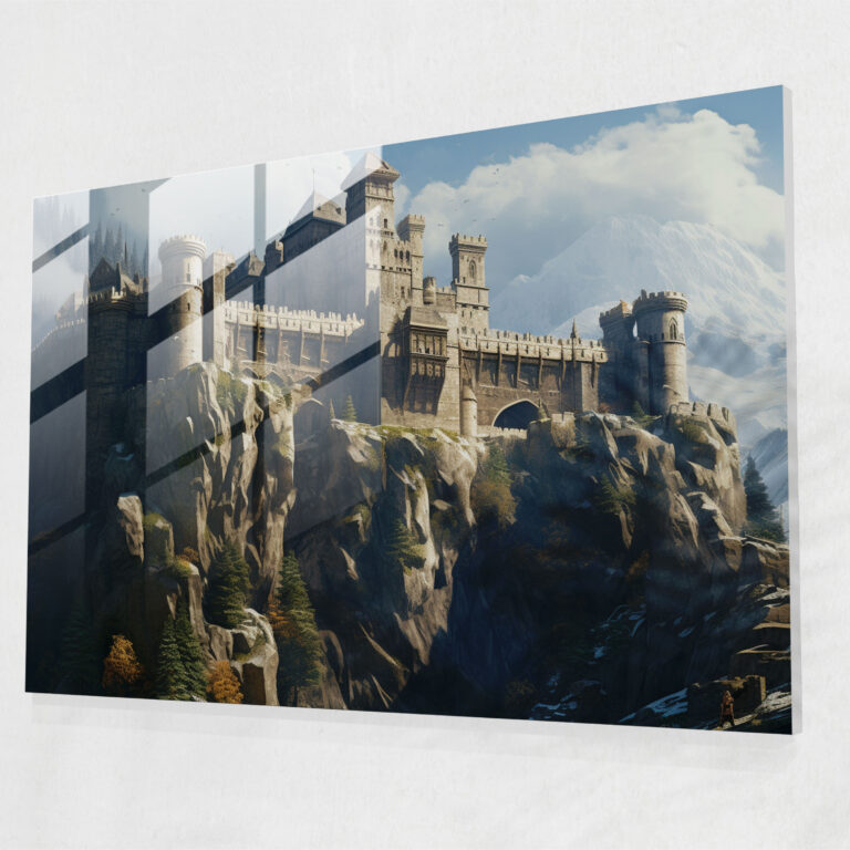 Medieval Glass Wall Art: Castle On Rocky Cliff - Medieval, Glass Wall Art, Rocky Cliff, Home Decoration