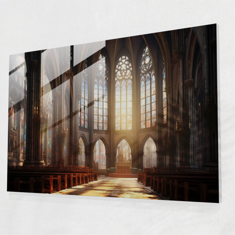 Medieval Glass Wall Art: Tranquil Cathedral - Medieval, Stained Glass Windows, Tranquility, Glass Print