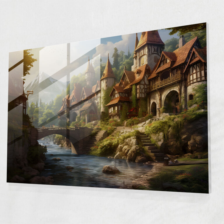 Medieval Village Glass Print - Medieval, Wall Decoration, Serenity, Home Decoration