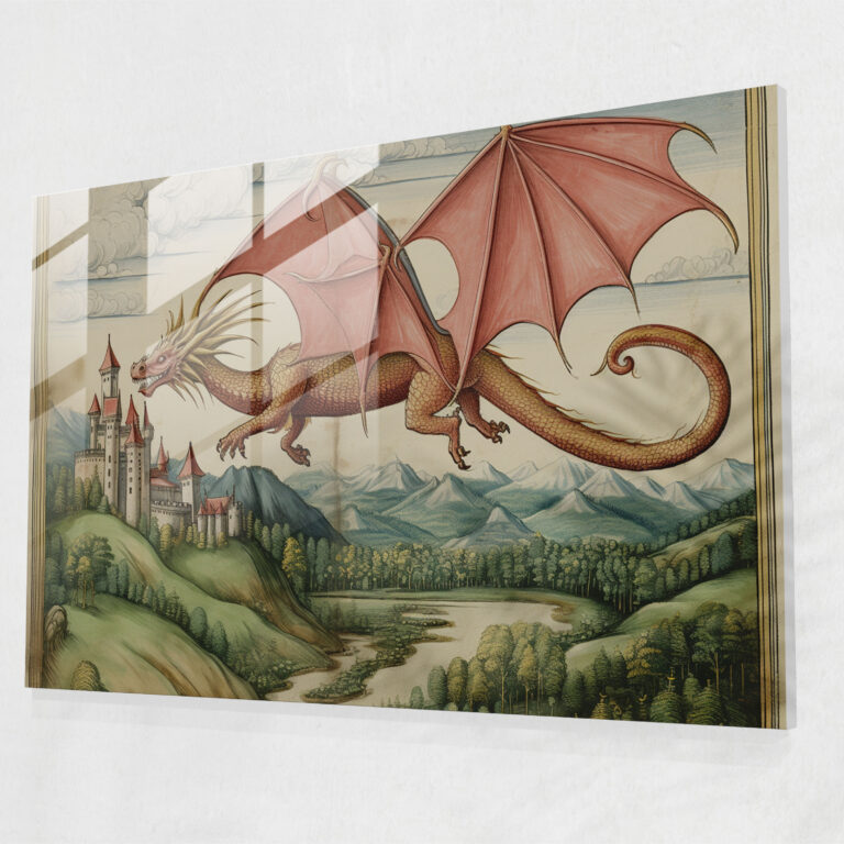 Medieval Dragon Glass Print - Medieval, Enchantment, Home Decoration, Medieval