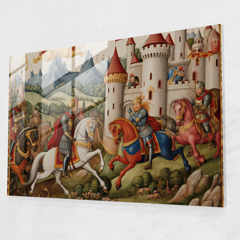 Medieval Jousting Glass Print - Medieval, Glass Art, Medieval Manuscript, Modern Art