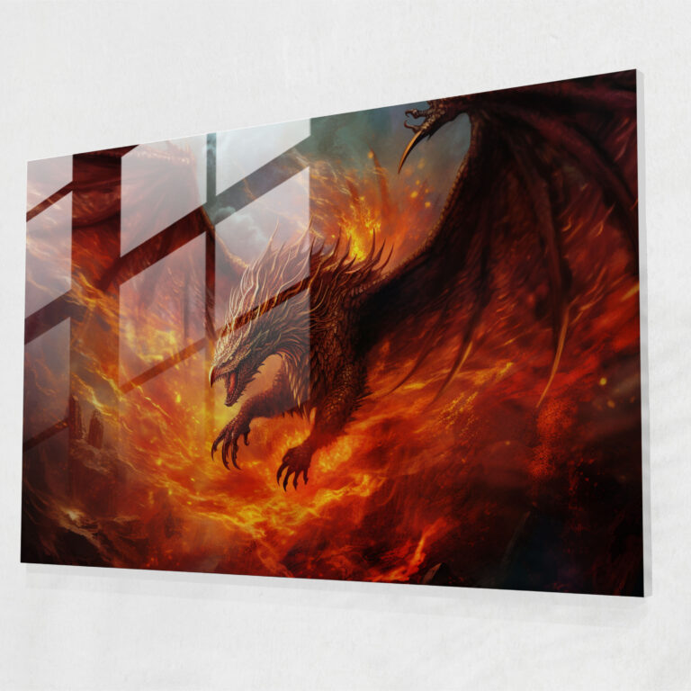 Medieval Dragon Glass Print - Medieval, Home Decoration, Intricate Scales, Glass Wall Art