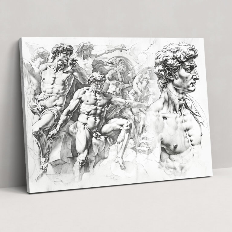 Michelangelo Artistic Sketches Wall Decoration - Michelangelo, Artistic Sketches, Canvas Wall Art, Wall Decoration