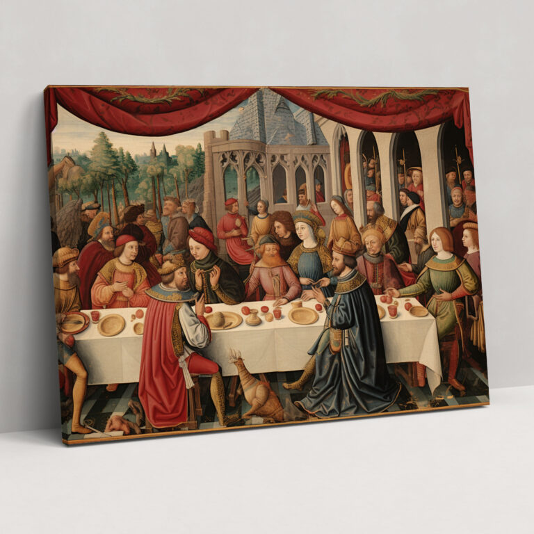 Medieval Canvas Print - Vibrant Banquet - Medieval, Tapestry, Music, Wall Art