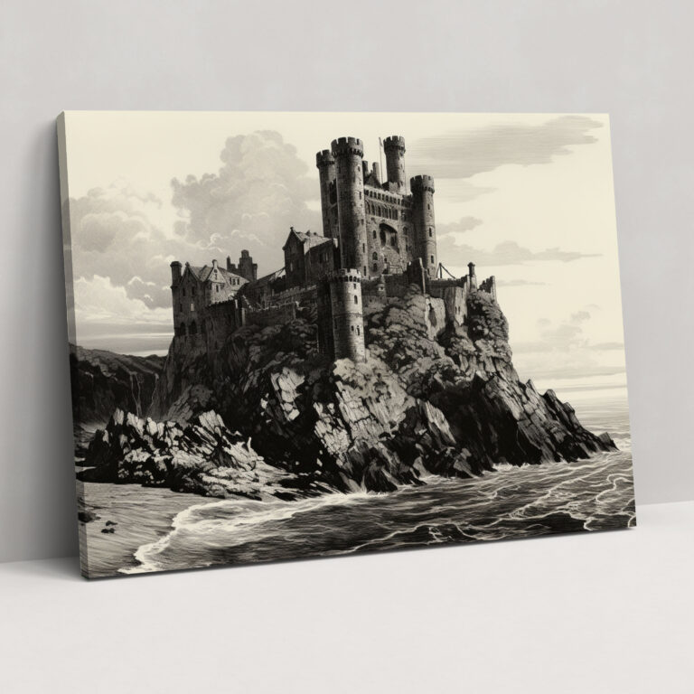 Medieval Castle Wall Decoration - Medieval, Engraving, Canvas Print, Castle