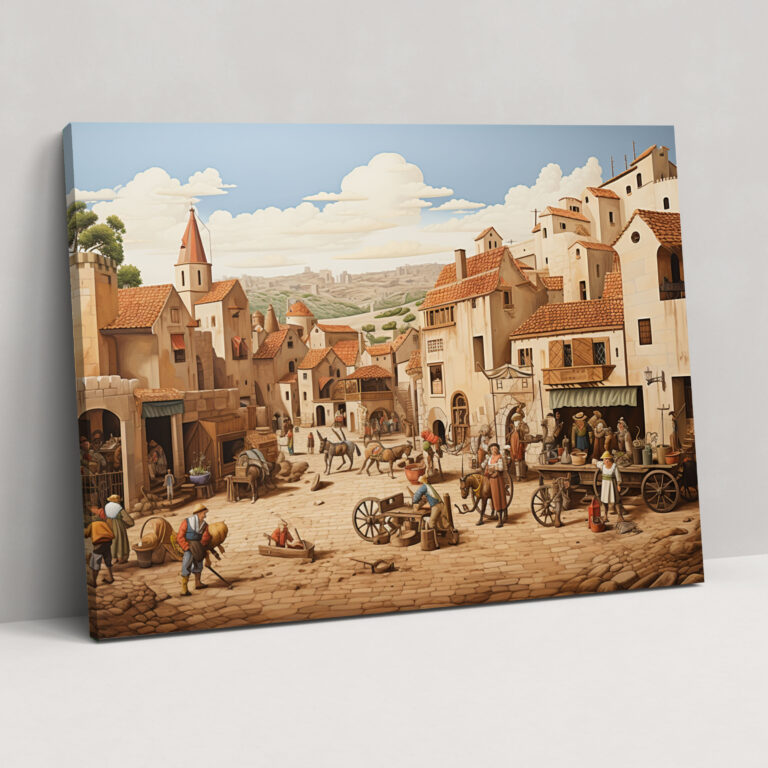 Medieval Village Wall Art - Medieval, Wall Decoration, Mural Painting, Nostalgia