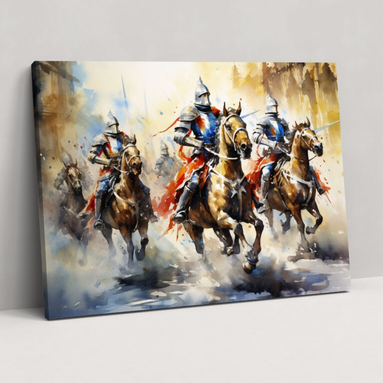 Medieval Wall Art: Watercolor Illustration Canvas Print - Medieval, Wall Decoration, Vibrant Colors, Medieval Elegance