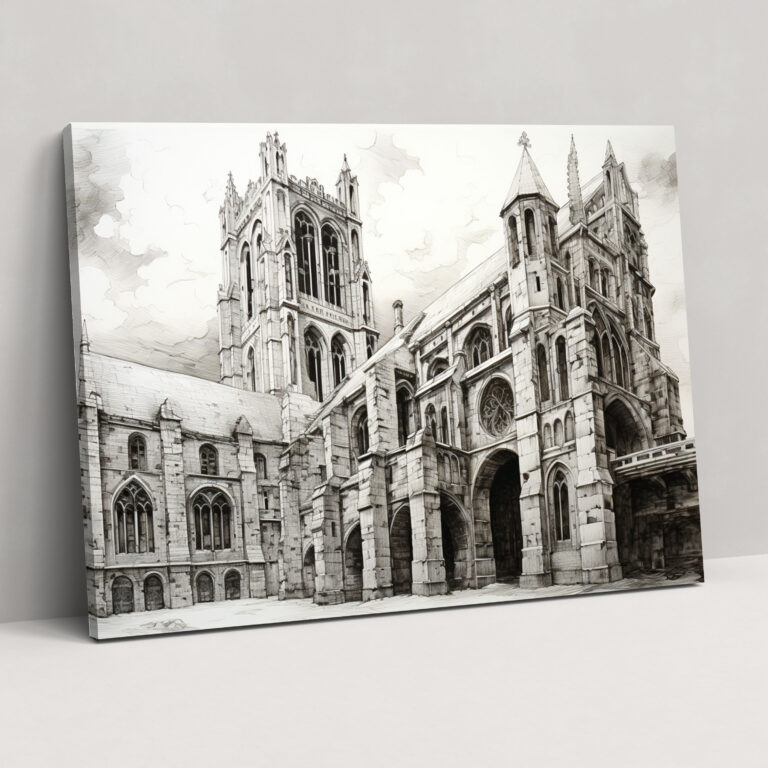Medieval Wall Art: Pen And Ink Sketch Canvas Print - Medieval, Architectural Beauty, Gothic Architecture, Historical Charm