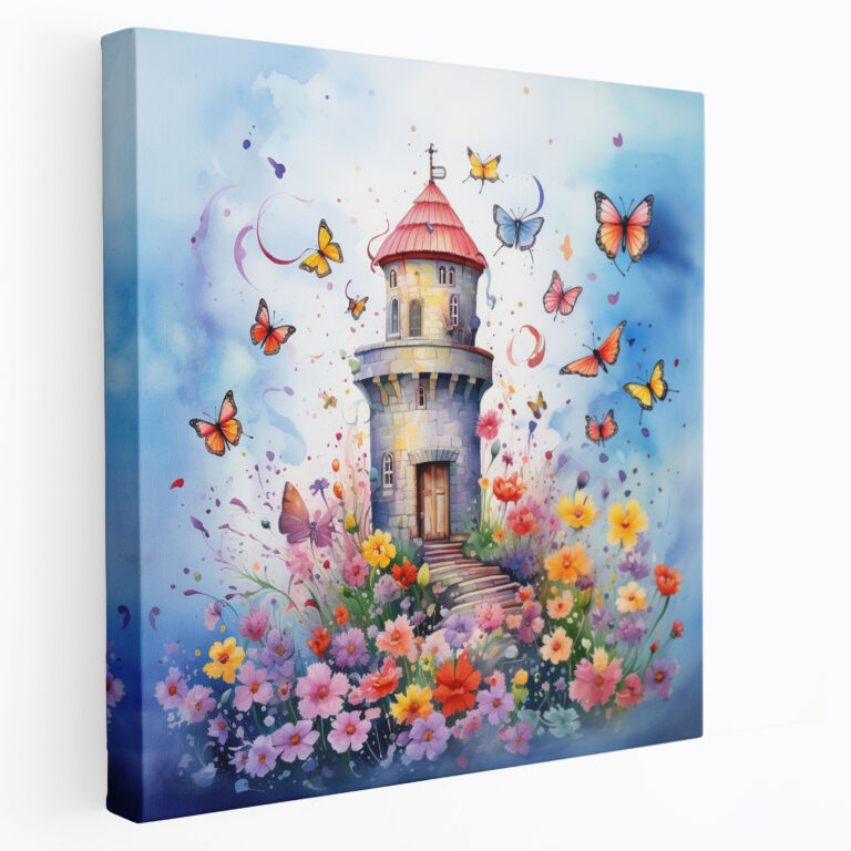 Whimsical Watercolor Maiden Tower Canvas Print - Maiden Tower, Canvas Print, Home Decoration, Blooming Flowers