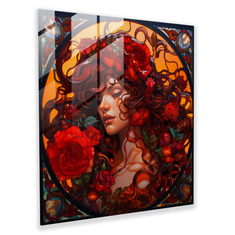 Medusa Fiery Roses Glass Wall Art - Medusa, Vibrant, Passion, Modern Art
