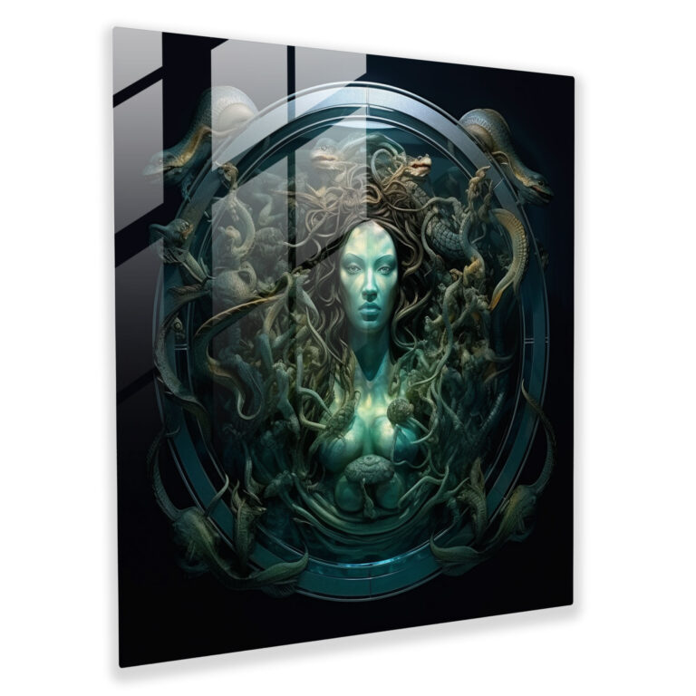 Medusa Glass Wall Art - Surreal Underwater Scene With Mythical Gorgon - Medusa, Glass Art, Home Decoration, Modern Art