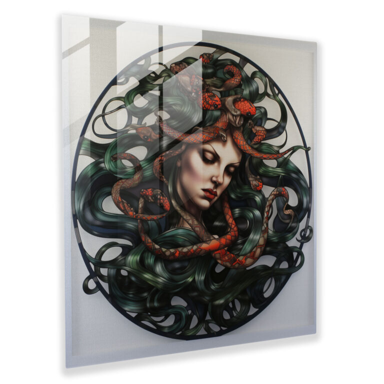 Medusa Glass Print - Whimsical Depiction As Graceful Figure With Flowing Hair And Delicate Snakes - Medusa, Whimsical, Glass Art, Medusa