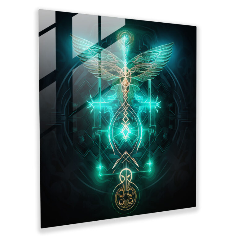 Geometric Medicine Caduceus Glass Print - Medicine, Wall Decoration, Geometric Patterns, Home Decoration