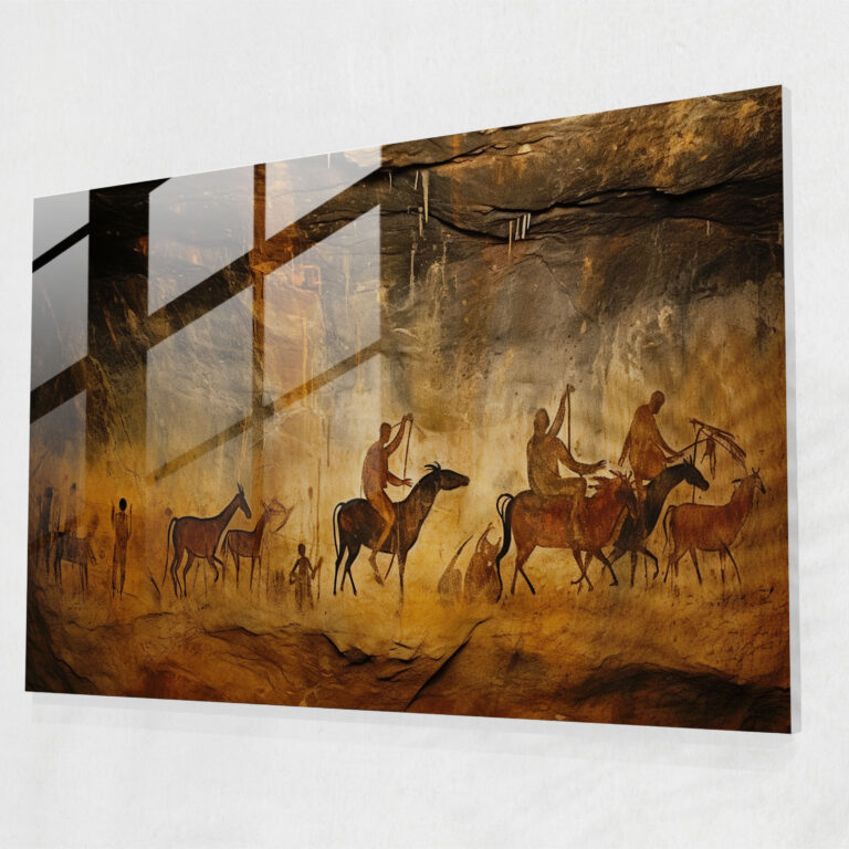 Mesolithic Glass Print - Mesolithic, Wall Decoration, Hunting Scenes, Mesolithic