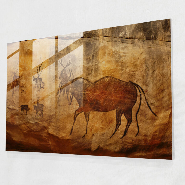 Mesolithic Nature Glass Print - Mesolithic, Majestic Landscapes, Mesolithic Rock Paintings, Glass Art