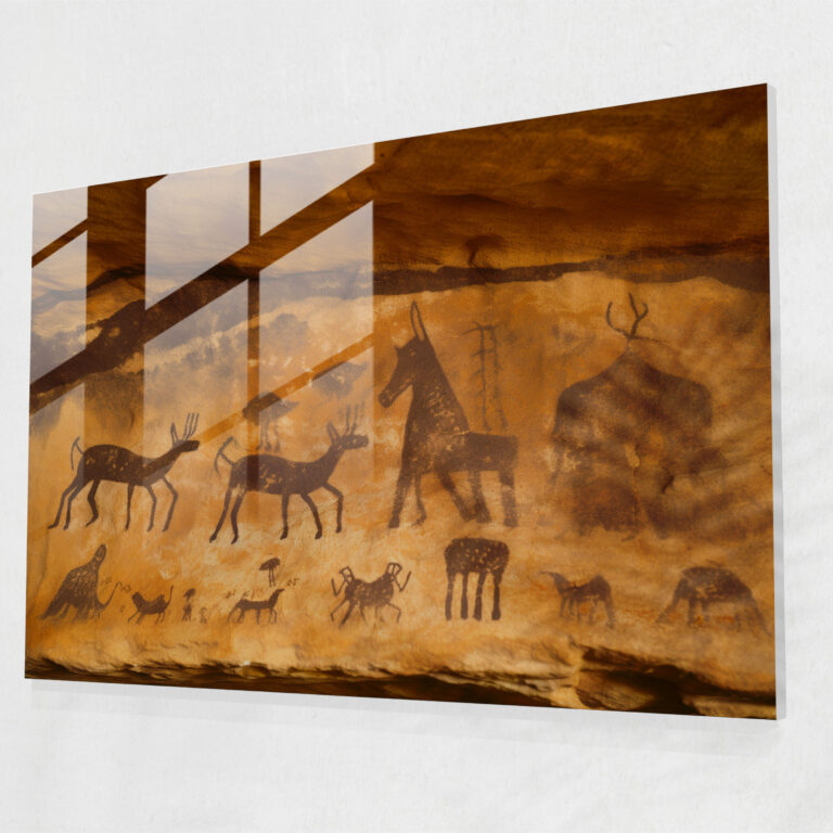 Mesolithic Fertility Glass Print - Mesolithic, Glass Wall Art, Wonders Of Fertility, Mesolithic Cave Drawings