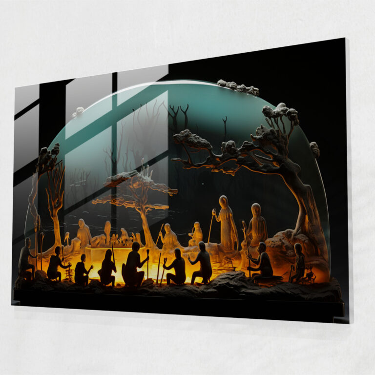 Mesolithic Tribal Gathering Glass Art - Mesolithic, Glass Art, Mesolithic, Glass Wall Art