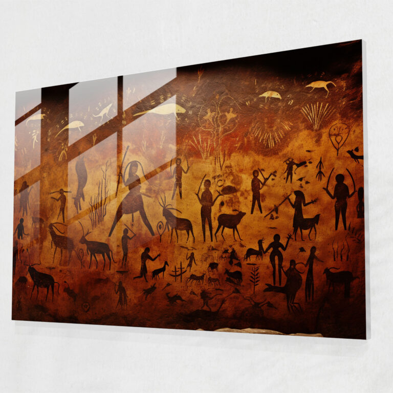 Mesolithic Cave Painting Home Decoration - Mesolithic, Modern Art, Glass Art, Hunting Scenes