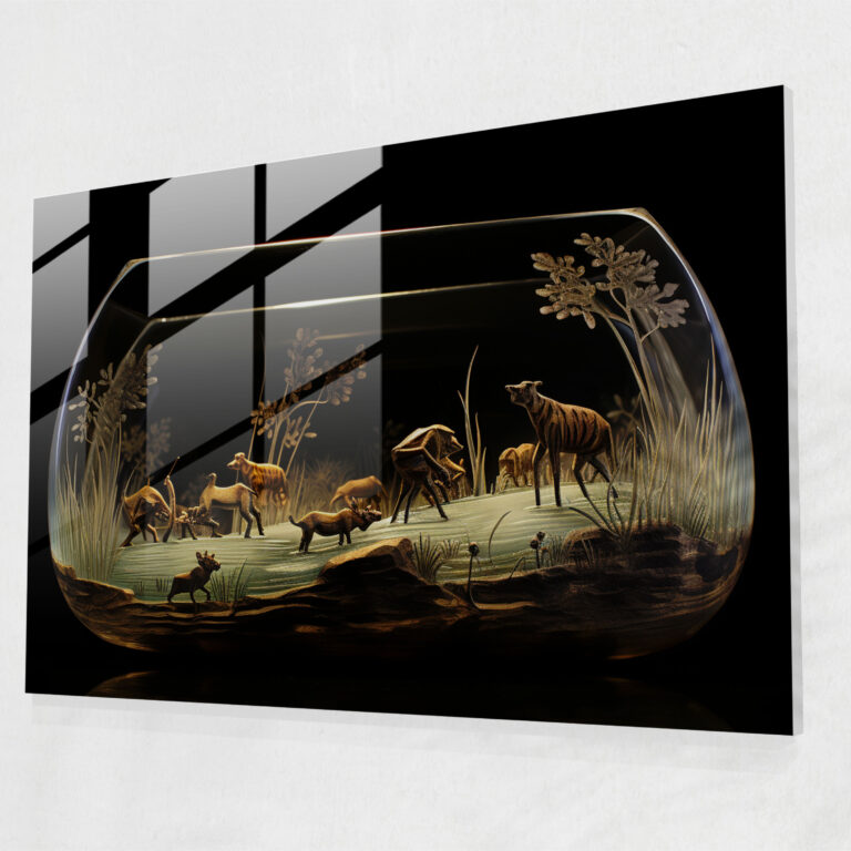 Mesolithic Hunting Scene Glass Art - Mesolithic, Glass Art, Wall Decoration, Modern Art