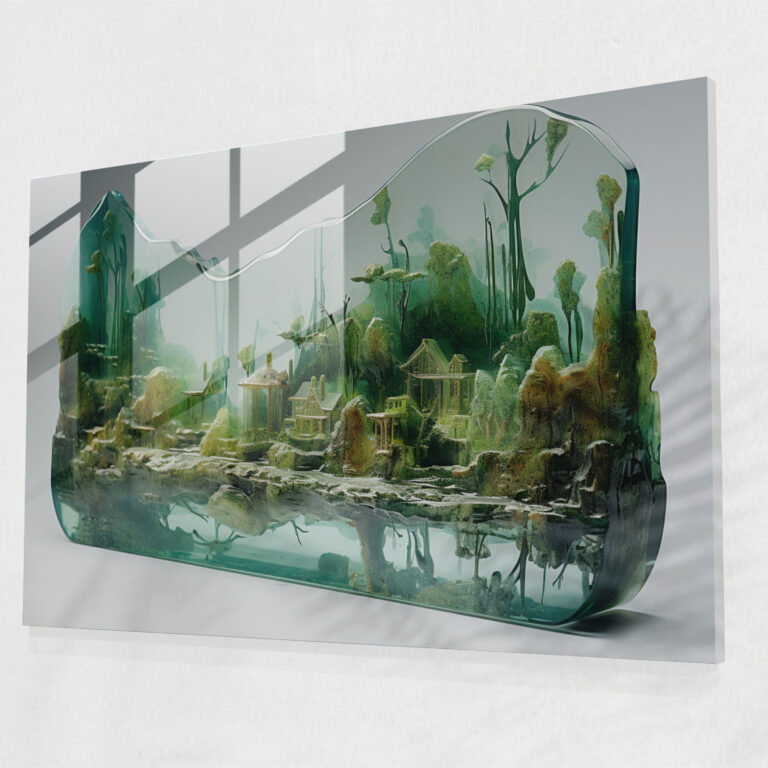 Mesolithic Lakeside Glass Wall Art - Mesolithic, Lush Greenery, Glass Print, Glass Art