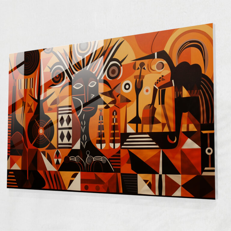 Mesolithic Glass Wall Art - Tribal Unity - Mesolithic, Mesolithic, Bold Lines, Home Decoration