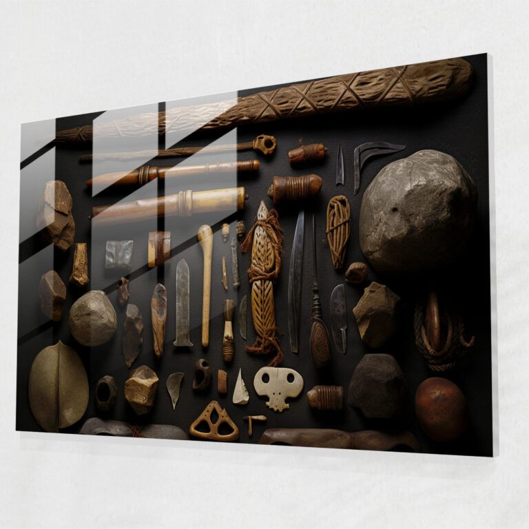 Mesolithic Glass Print - Artifact Collection - Mesolithic, Modern Art, Glass Print, Wall Decoration