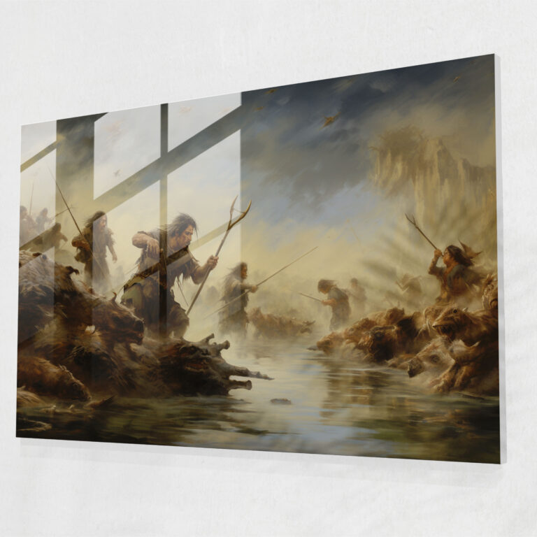 Mesolithic Glass Print - Primal Hunt - Mesolithic, Mesolithic, Glass Print, Wall Decoration
