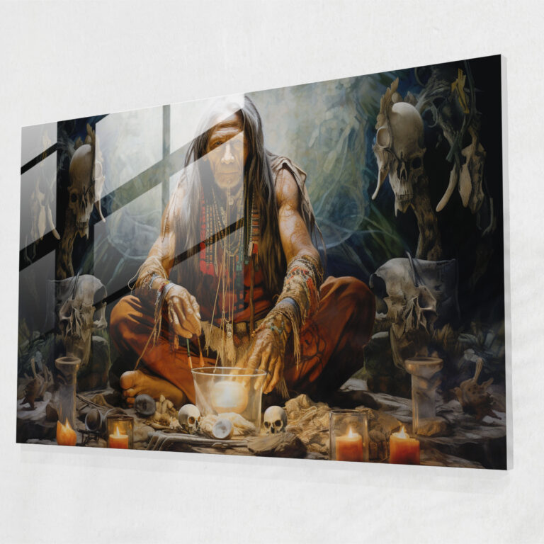 Enchanting Mesolithic Shaman Glass Print - Mesolithic, Modern Art, Wall Decoration, Mesolithic