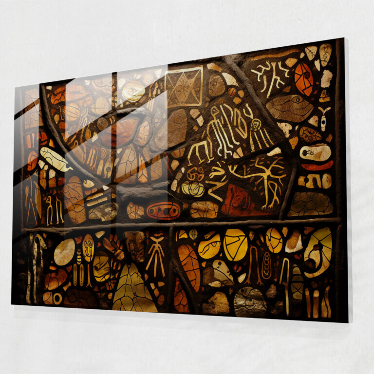Mesolithic Glass Wall Art: Stained Glass Mosaic - Mesolithic, Stained Glass, Cave Paintings, Modern Art