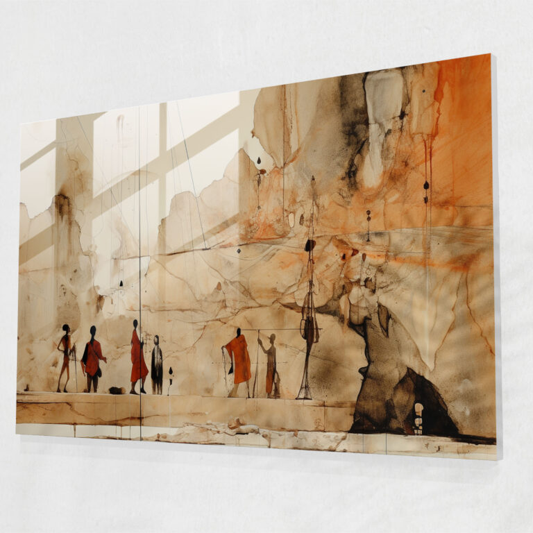 Mesolithic Glass Wall Art: Contemporary Collage - Mesolithic, Cave Drawings, Juxtaposed, Mesolithic