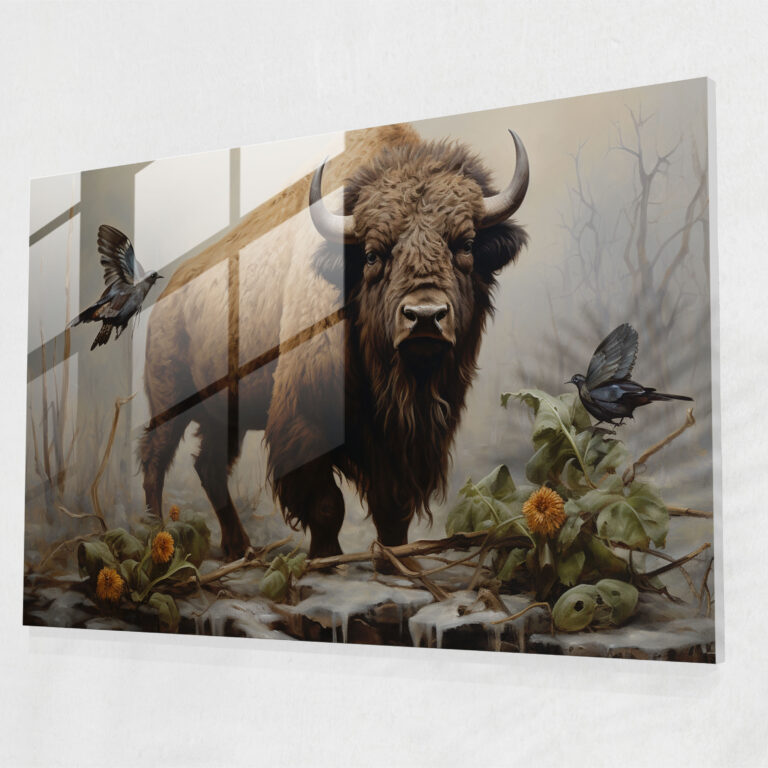 Mesolithic Glass Print: Realistic Oil Painting - Mesolithic, Earthy Tones, Glass Art, Mesolithic