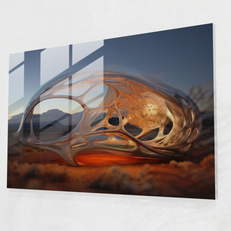 Mesolithic Glass Print: Futuristic Digital Sculpture - Mesolithic, Glass Wall Art, Glass Print, Glass Art