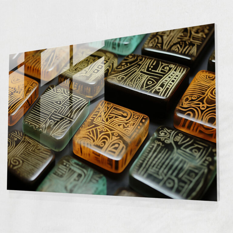 Petroglyph Patterns Fused Glass Print - Mesolithic, Home Decoration, Intricate Patterns, Glass Wall Art