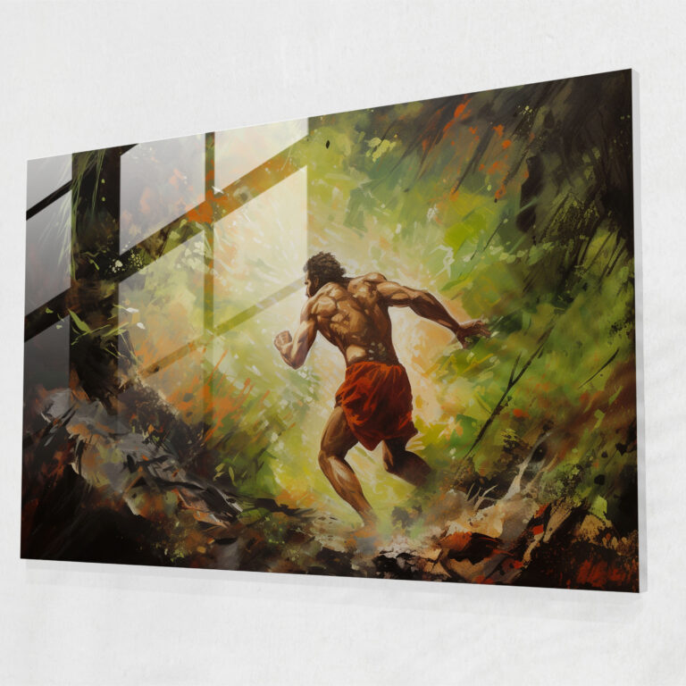 Paleolithic Abstract Glass Print - Mesolithic, Caveman, Raw Power, Abstract Acrylic Painting
