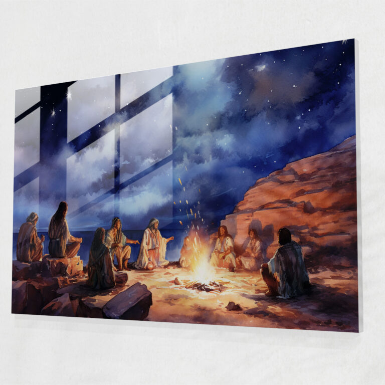 Paleolithic Nomadic Tribe Glass Print - Mesolithic, Wall Decoration, Campfire, Modern Art