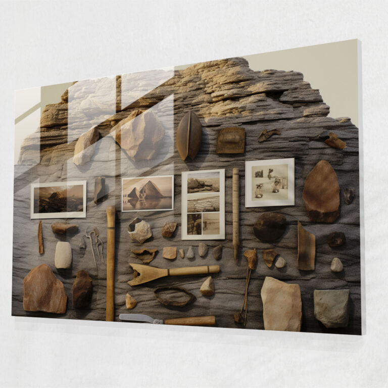 Paleolithic Tools Collage Glass Wall Art - Mesolithic, Artifacts, Richness Of History, Impeccable Details