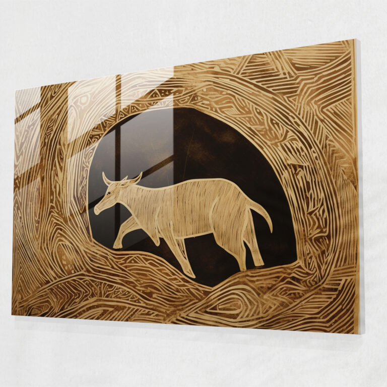 Mystical Animal Paleolithic Glass Print - Mesolithic, Wall Decoration, Glass Art, Paleolithic Cave Painting
