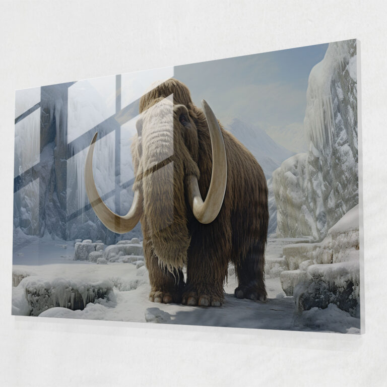 Paleolithic Woolly Mammoth Glass Print - Mesolithic, Realistic Depiction, Home Decoration, Wall Decoration