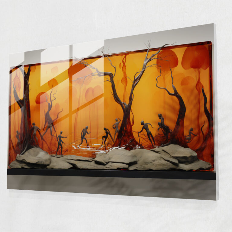 Paleolithic Hunting Scene Glass Wall Art - Mesolithic, Home Decoration, Glass Print, Prehistoric Survival
