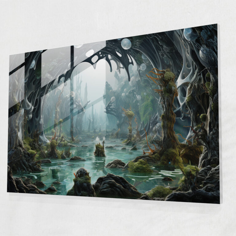 Paleolithic Surreal Landscape Glass Wall Art - Mesolithic, Wall Decoration, Modern Art, Otherworldly Landscape