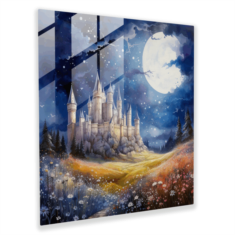 Dreamy Glass Print - Castle Among Blooms - Home Decoration Modern Artwork